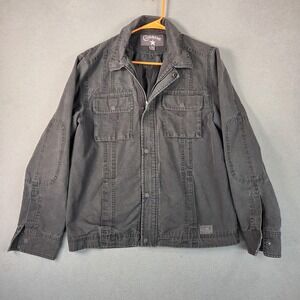 Converse Jacket Mens Medium Gray Utility Shirt Jacket Zip Snap Lined Cotton
